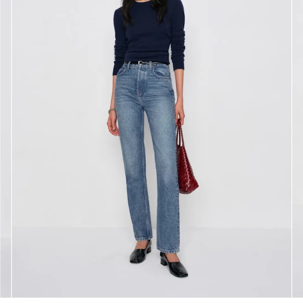 Reformation Cynthia High-Rise Straight-Leg Jeans in Medium Blue